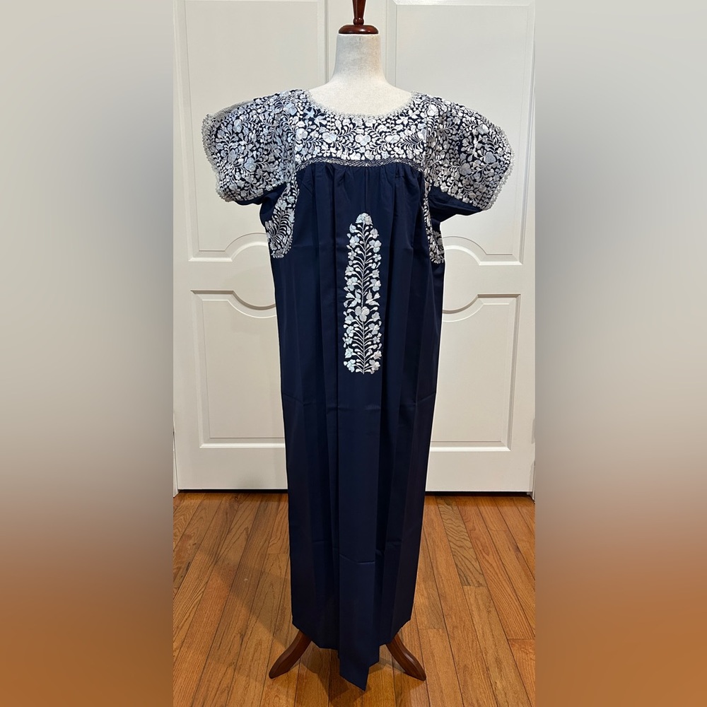 XL San Antonino Maxi Dress,Oax,Mexican dress Hand Embroidered with Silk threads.
